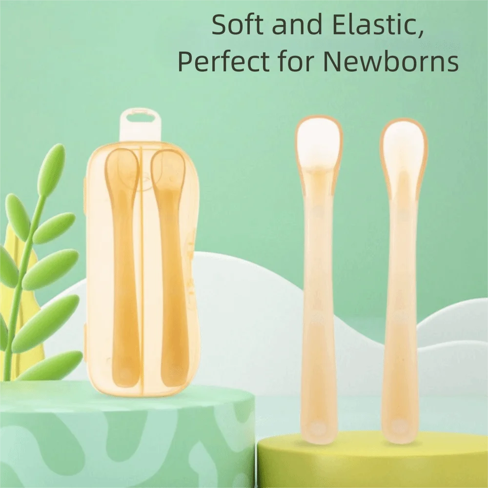 

Soft Silicone Silicone Baby Spoon Safe Design Easy Clean Weaning Spoon Mini Size Dustproof Cover Soft Spoon Portable Use