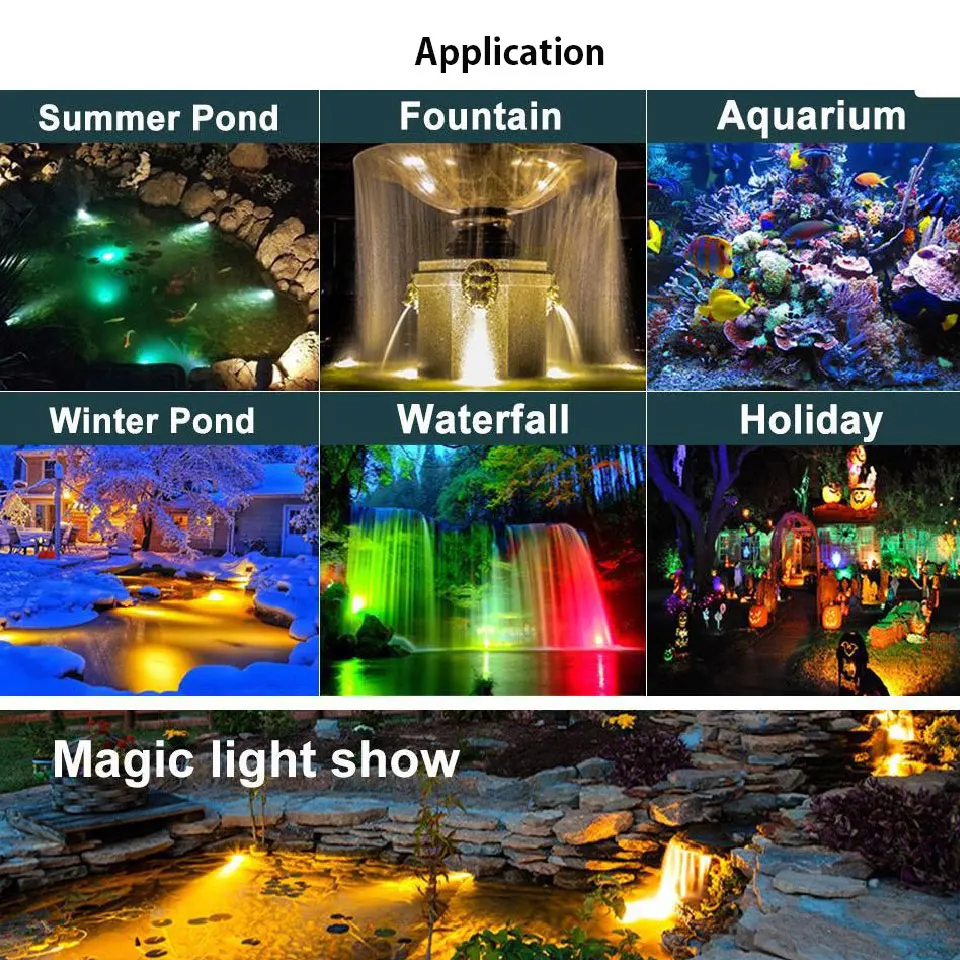 LED Fish Tank Aquarium Light Amphibious RGB 12V Underwater Spot Light for Swimming Pool Fountains Pond Water Garden Aquarium