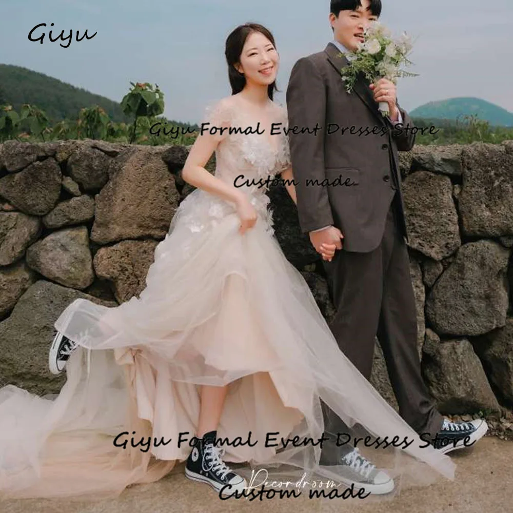 Giyu Fairy Lace Followers Korea Wedding Dress Photo Shoot A-line Floor-Length Vestidos Novias Boda 웨딩드레스 Bridal Gown