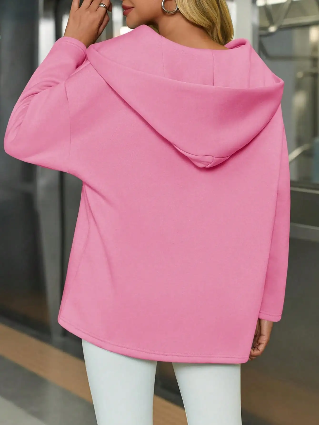 Fisoew sweat à capuche surdimensionné pour femme sweat-shirt polaire Y2K Streetwear col en V pull à manches longues hiver confortable décontracté coupe ample hauts