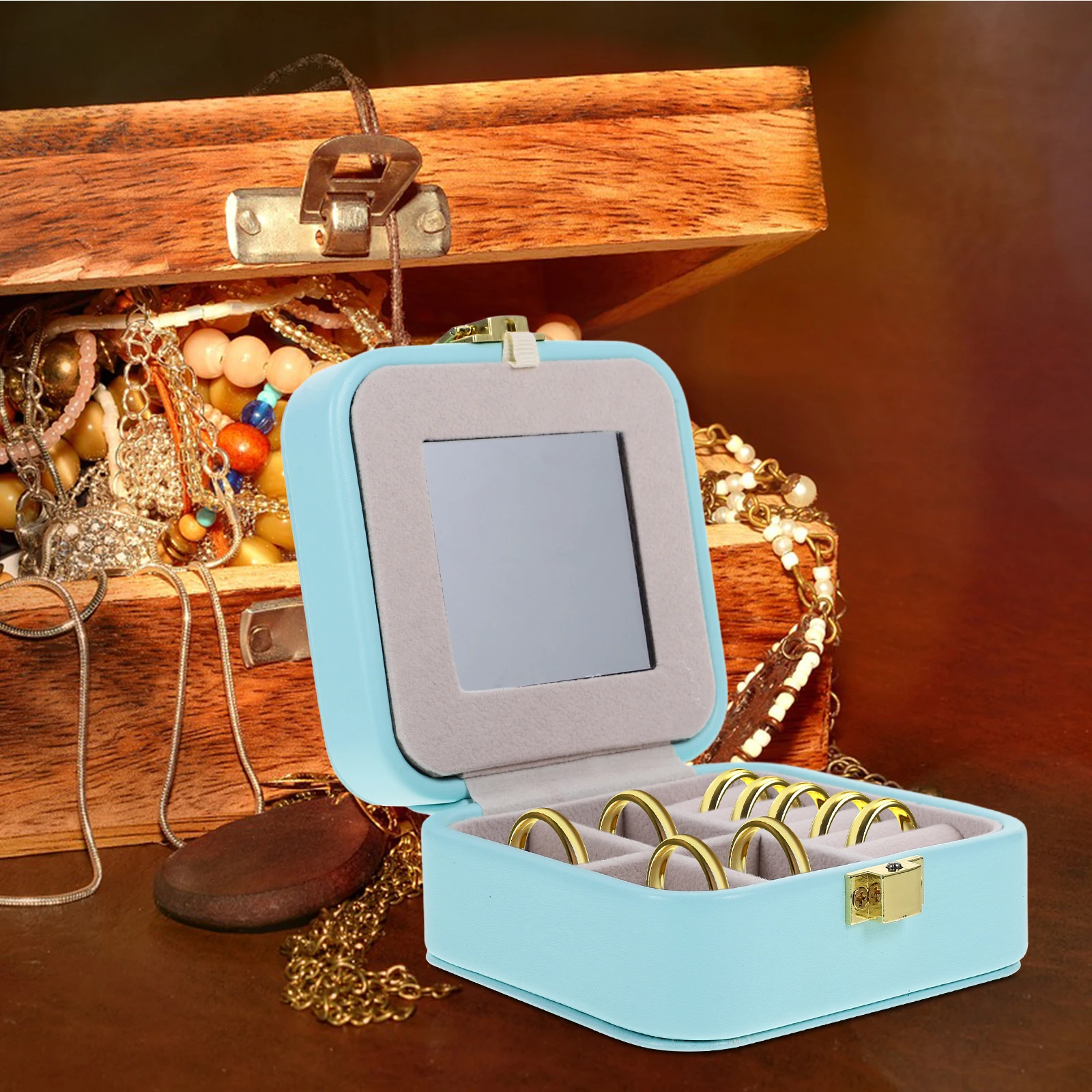 

Portable Jewelry Box Storage Case Travel Size Traveling Holder for Small with Mirror Organizer