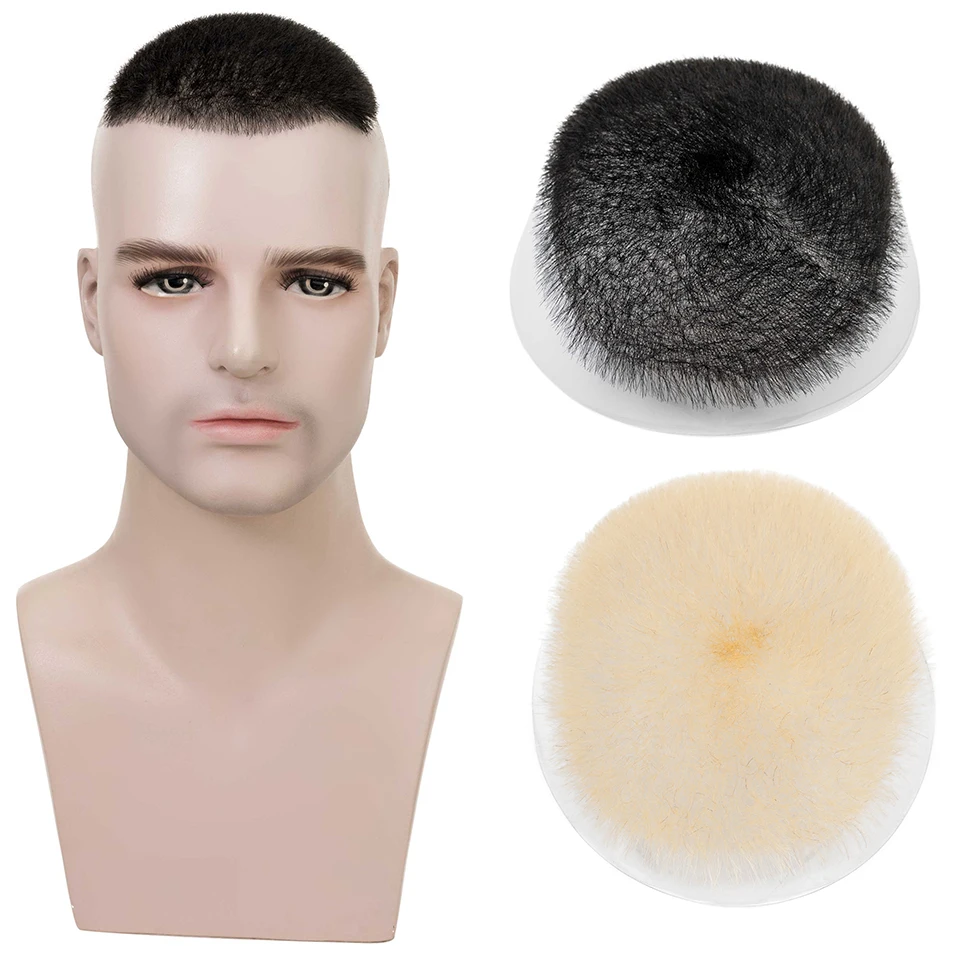 

CHARITES Human Hair Men Toupee Short Buzz Cut Hair Wig Natural Hair PU Hairpiece Invisible Extensions Male Replacement System