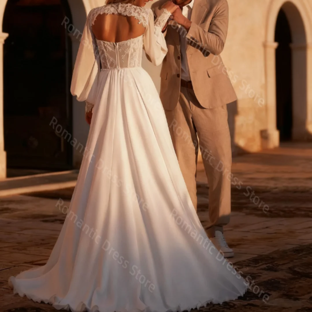 Romantische op maat gemaakte lieverd trouwjurk a-lijn lange mouwen rechter trein kant applique tule bruidjurk vestido de noiva