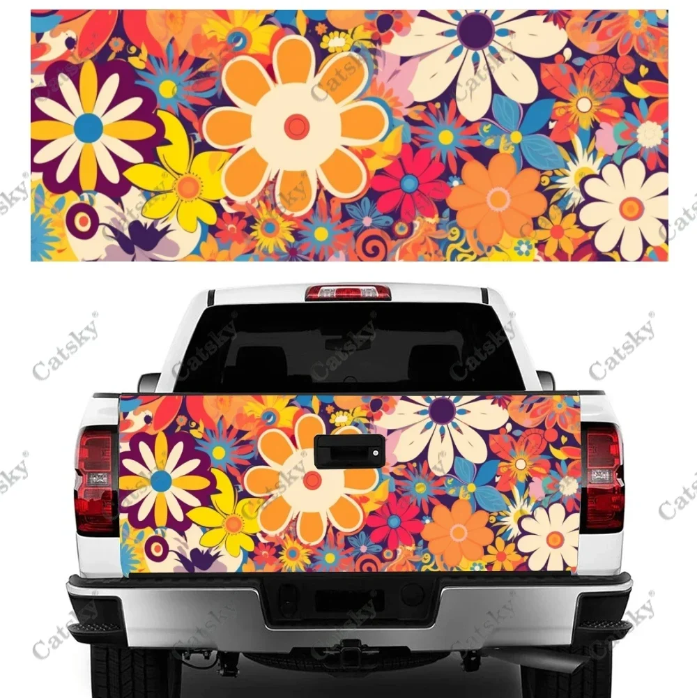 

Hippie Flower Colorful Floral Truck Tailgate Wrap Professional Grade Material Universal Fit for Full Size Trucks Weatherproof