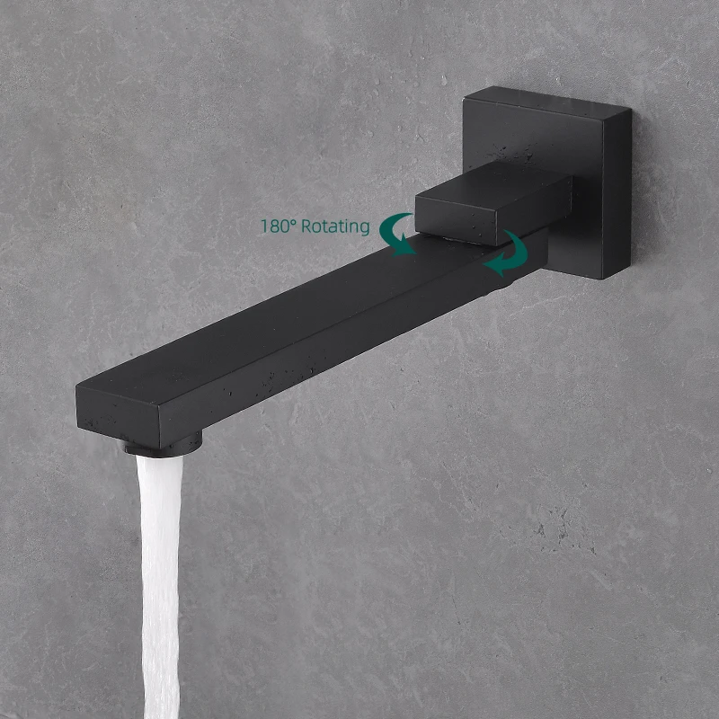 Bathroom Outlet In Wall Mounted Water Basin Shower Concealed Spout Swivel Square Square Bath Tub Chrome Black Chrome Metal