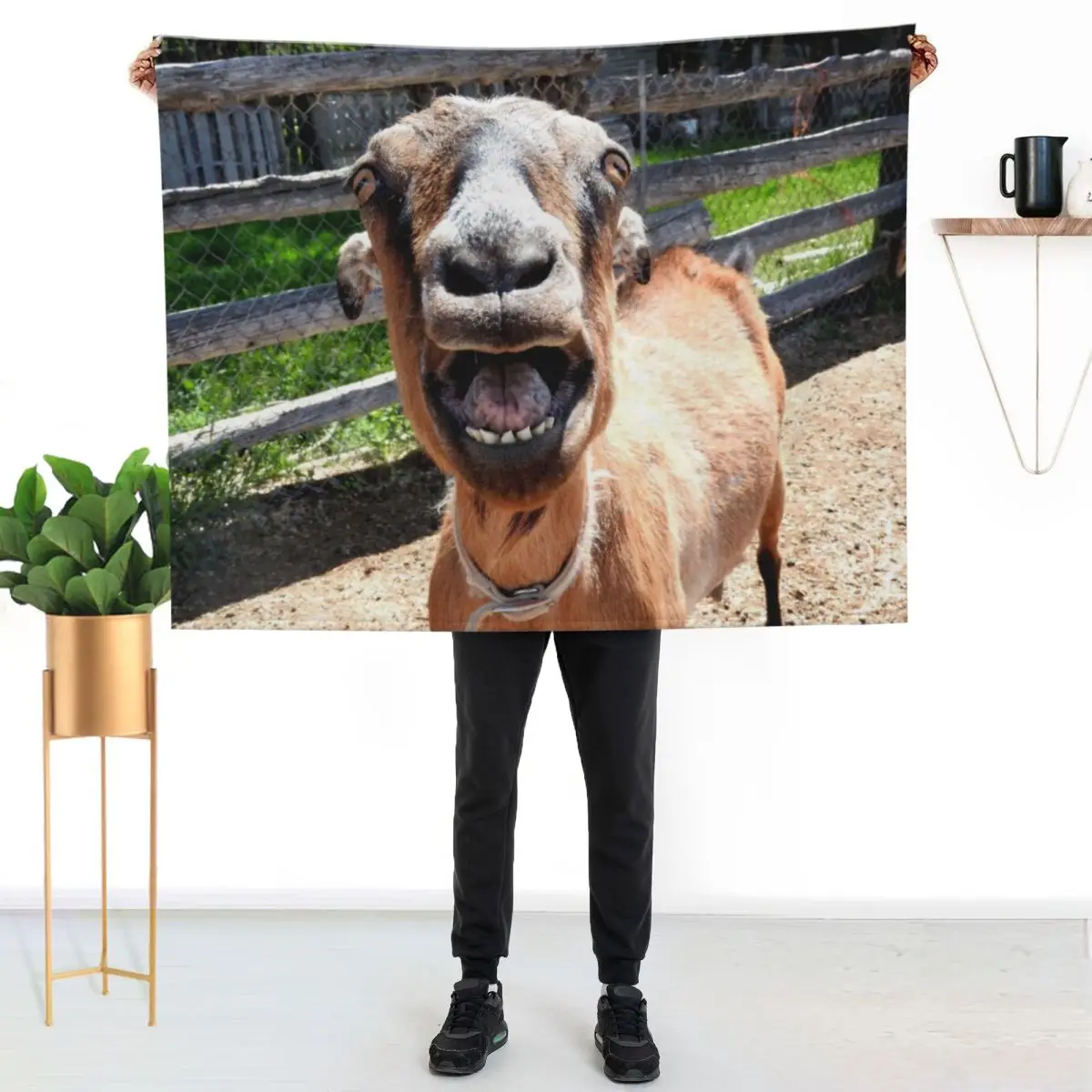 

smiling goat, yelling goat, funny goat Throw Blanket Wrinkle Resistant Lightweight Blanket