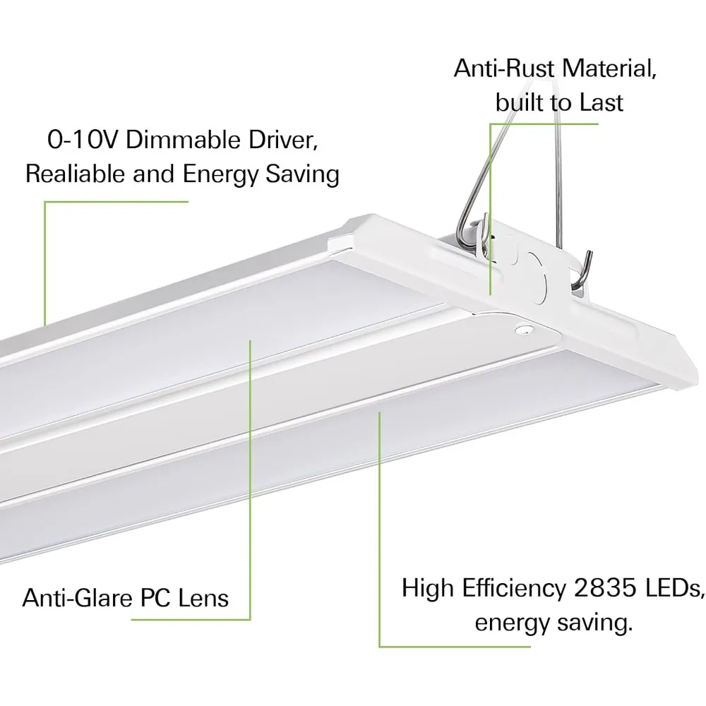 4 Pack 2FT LED Linear High Bay Shop Light, 150W LED Shop Light, 19500lm 130LM/W, 100-277V, 0-10V Dim, 5000K