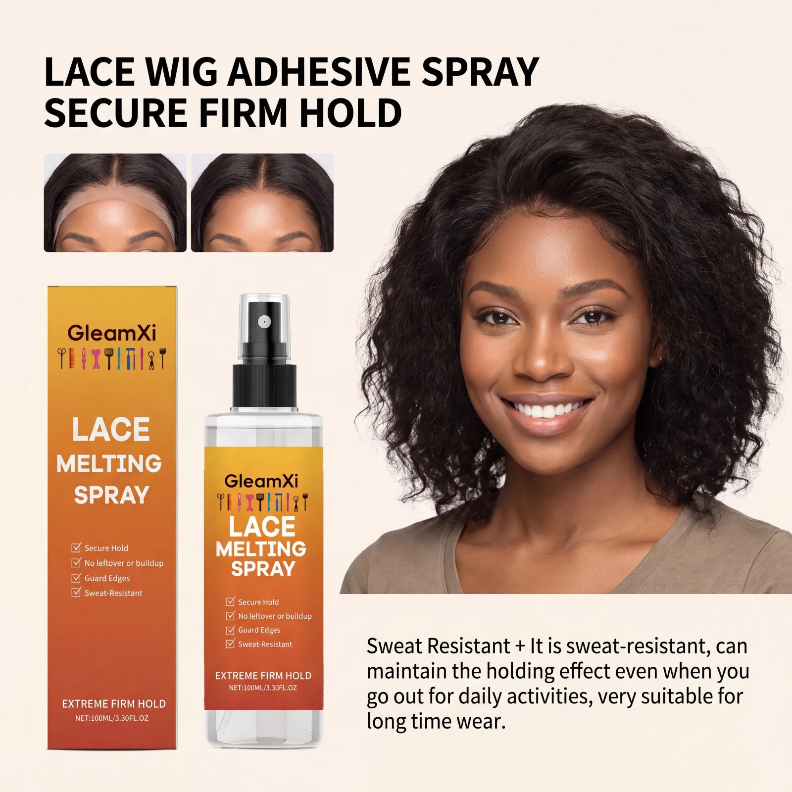 Lace Melting Spray Strong Hold Wig Adhesive Sweat Proof Invisible Edge Control Quick Dry Lightweight Gentle Scalp Care 100ml