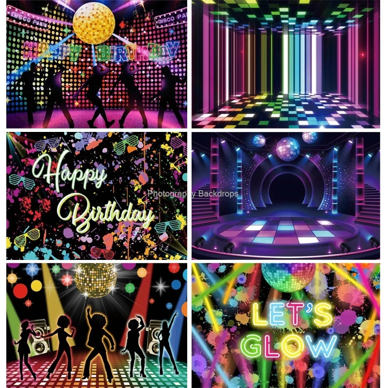 

Birthday Dance Party Decoration Shiny Disco Backdrop Blue Stage Night Club Neon Music Photography Background Photo Booth Props