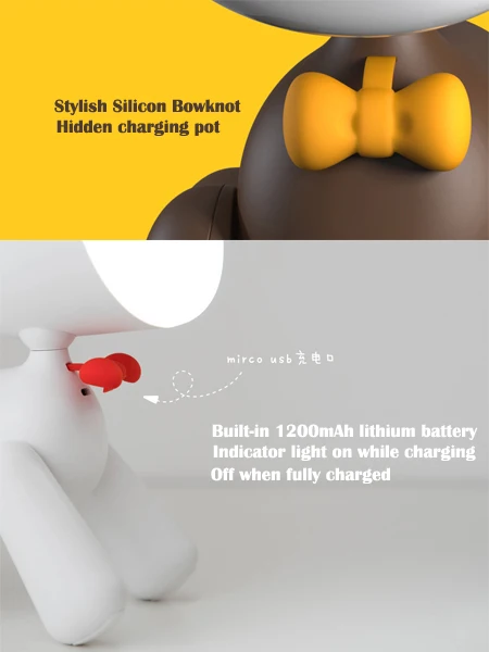 Switch Control Cute Baby Led Night Lights Dog Shape Rechargeable Cordless Table Lamp