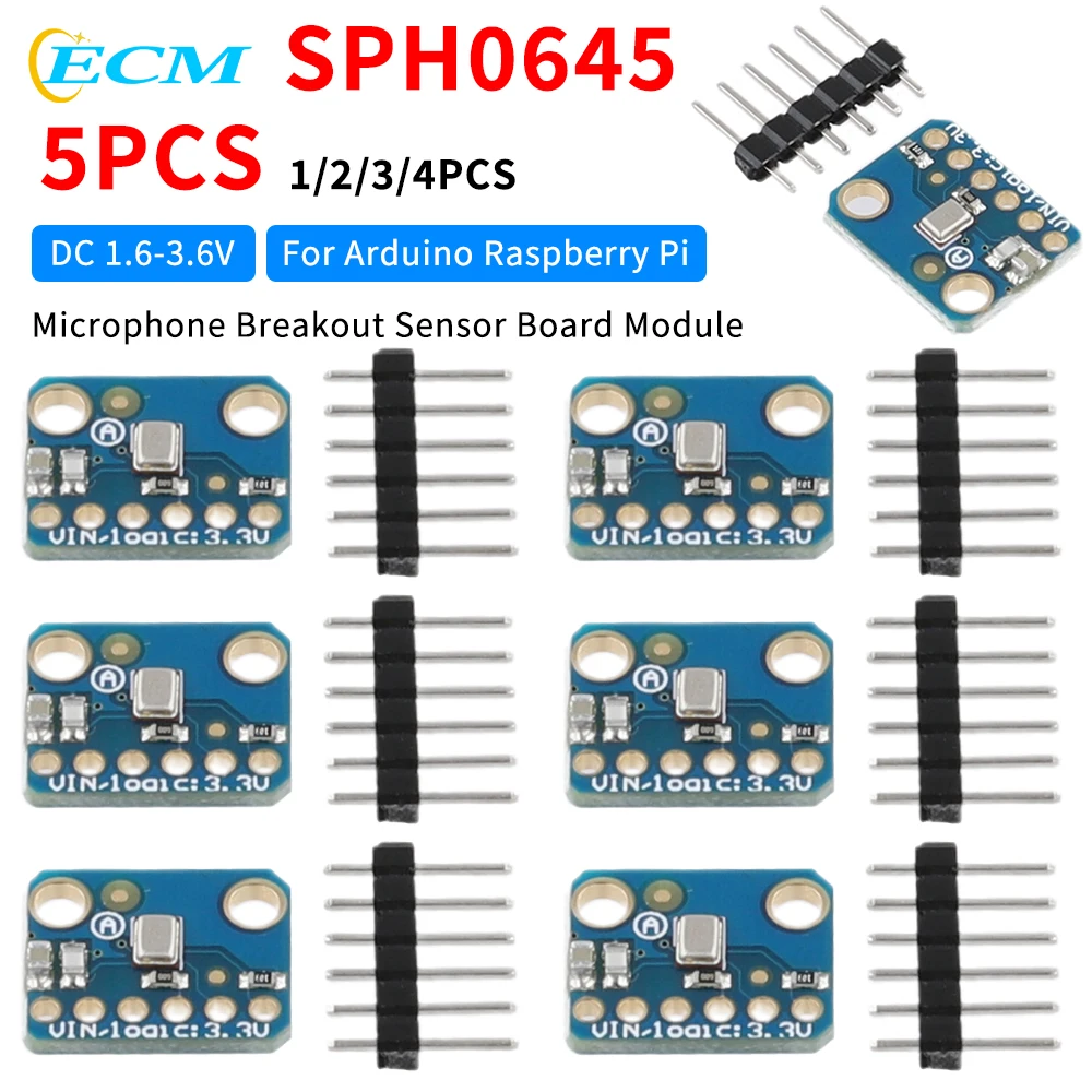 1-5PCS SPH0645 I2S MEMS Microphone Breakout Sensor Board Module SPH0645LM4H Microphone Module 1.6-3.6V for Arduino Raspberry Pi