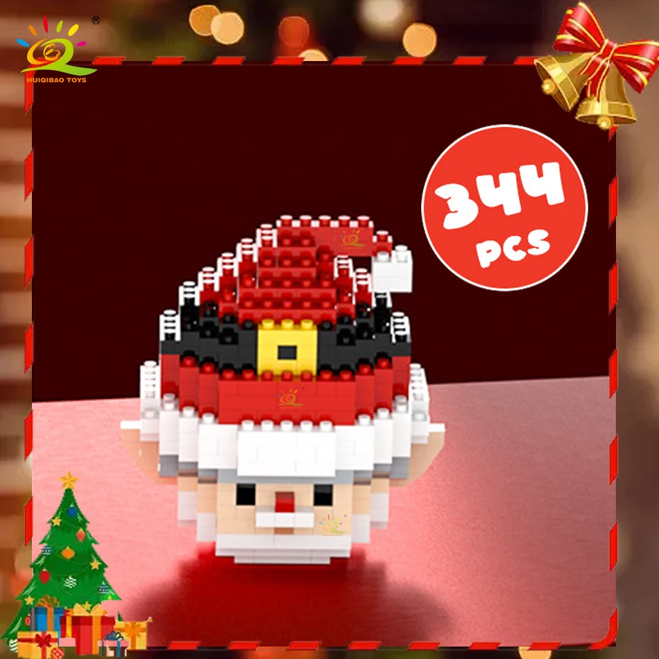HUIQIBAO Mini Blocks Christmas Santa Claus Model Micro Bricks Building Block Toy For Kids Snowman Children\'s Toy Christmas Gift