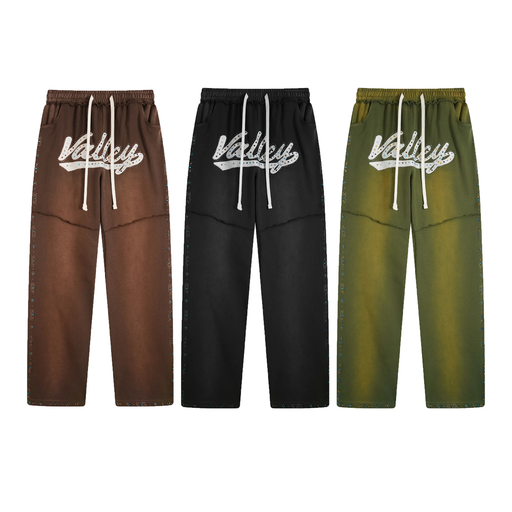 

High Street боковой цвет со стразами, блестящие махровые спортивные штаны для бега для мужчин, винтажные повседневные свободные брюки большого размера