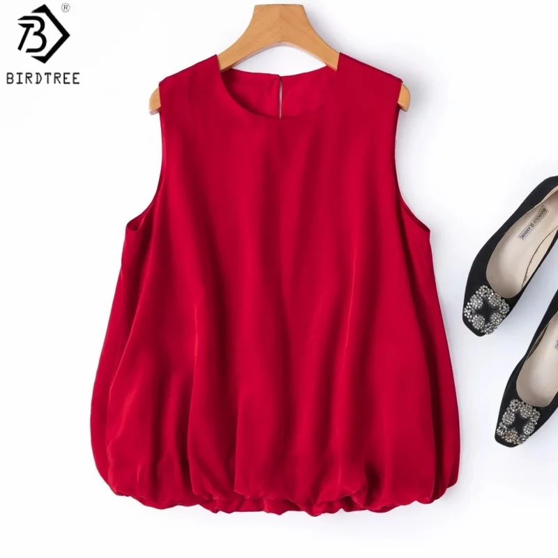 

Birdtree, 100% Silk Jacquard Tank Top, Sleeveless Stand Collar Vest, Women Floating Light Brocade Tops, 2026 Summer New T65503JF