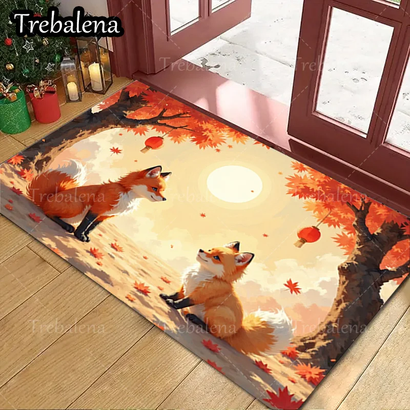

1pc Welcome Door Mat Autumn Foxes Scenery Doormat Welcome Mat Home Decor Floor Rug
