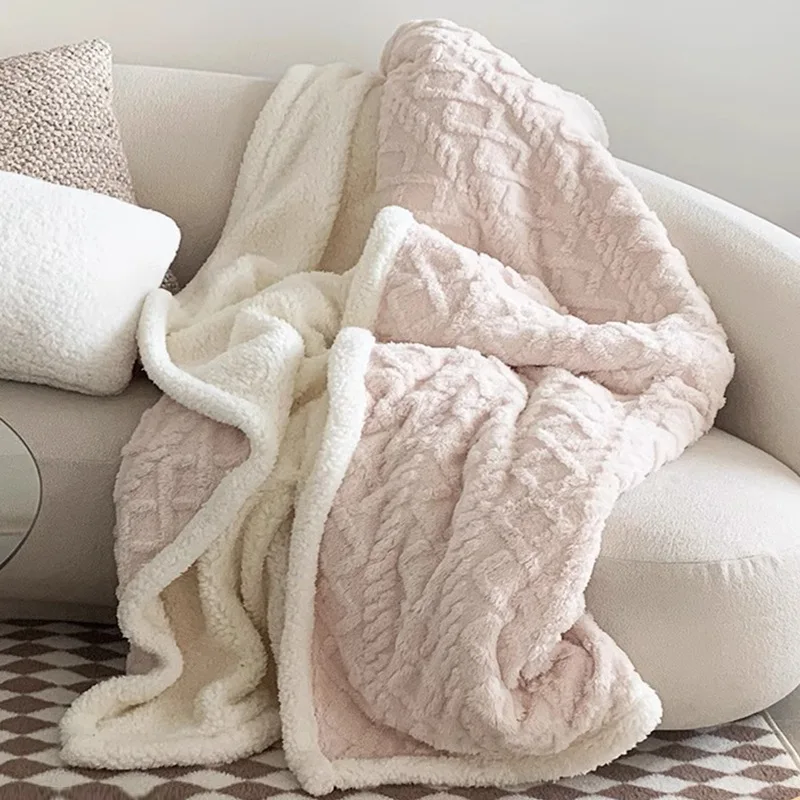 

Thickened Lamb Coral Fleece Throw Blanket For Winter Ideal For Office Naps Sofa Covers And Bed Use