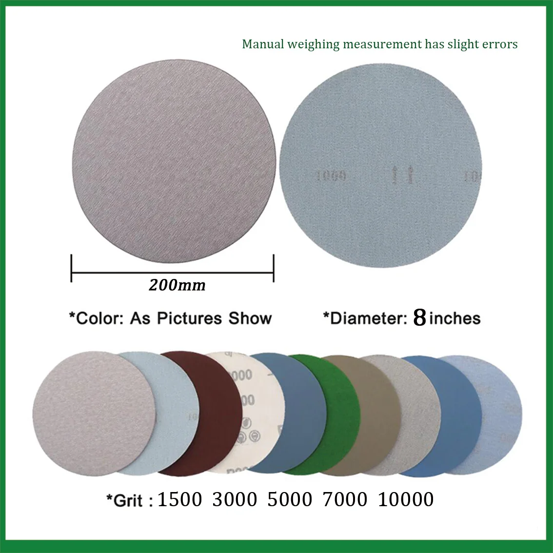 

8-дюймовая 200-миллиметровая наждачная бумага, шлифовальный диск на липучке, водная/сухая наждачная бумага, абразивные полировальные инструменты, 1500, 3000, 5000, 7000, зернистость 10000