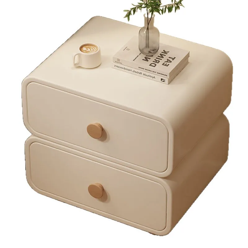 

Cream, solid wood, leather, bedside table, simple, modern, bedroom, installation-free, bedside