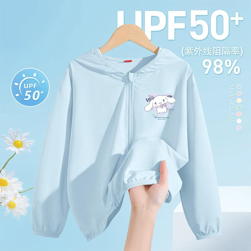 

Girls Kuromi Sun Protection Clothes Sanrio Kawaii Anime Cinnamoroll Print Tops Summer Sweet Cute Uv Protection Coat Gift for Kid