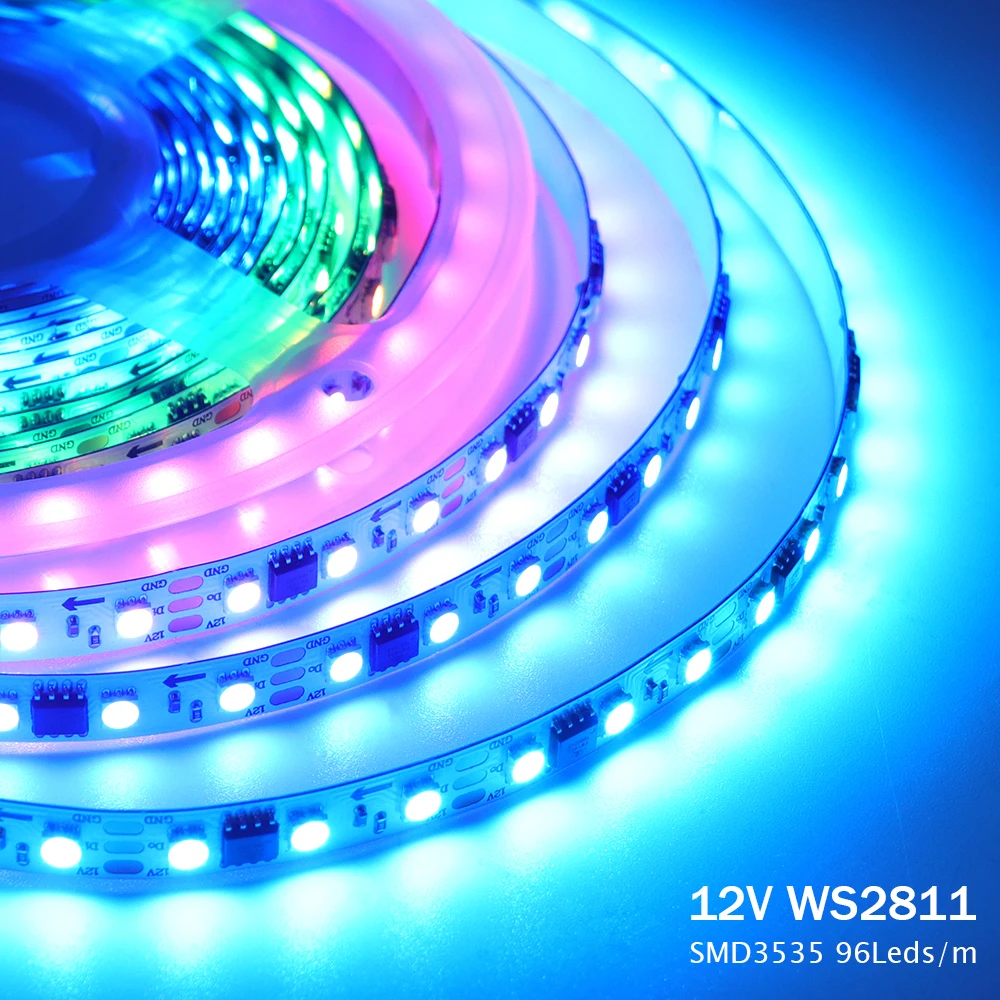 WS2811 RGB LED Strip DC 12V 24V 96Leds/m TV Background Decoration Full Dream Color Flexible Ribbon Tape Rope Light