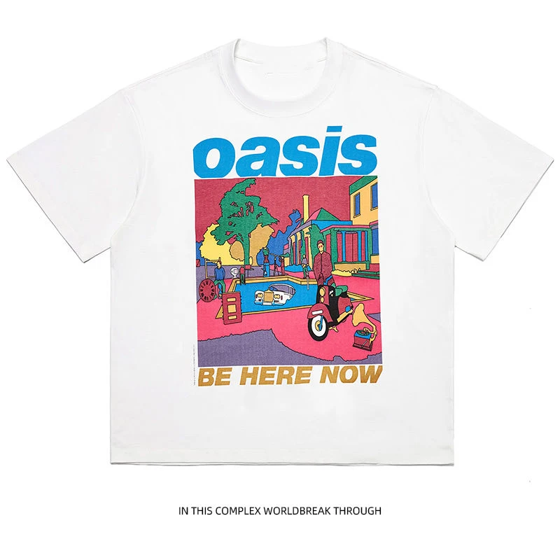 

OASIS Band British Rock Short Sleeve T-shirt Literary Heavy Loose Breathable Personality Men and Women Summer Pure Cotton Tshirt