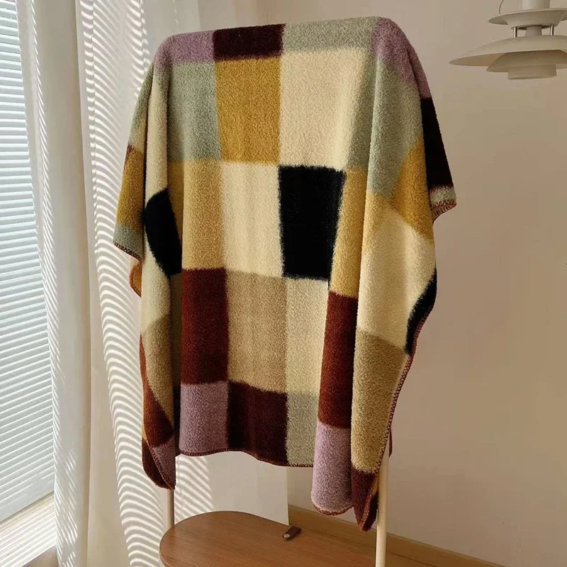 Microfiber Velvet Blanket Feather Yarn Striped Patchwork Nap Blanket Camping Warm Leisure Single Double Bed Blanket Sofa Throw