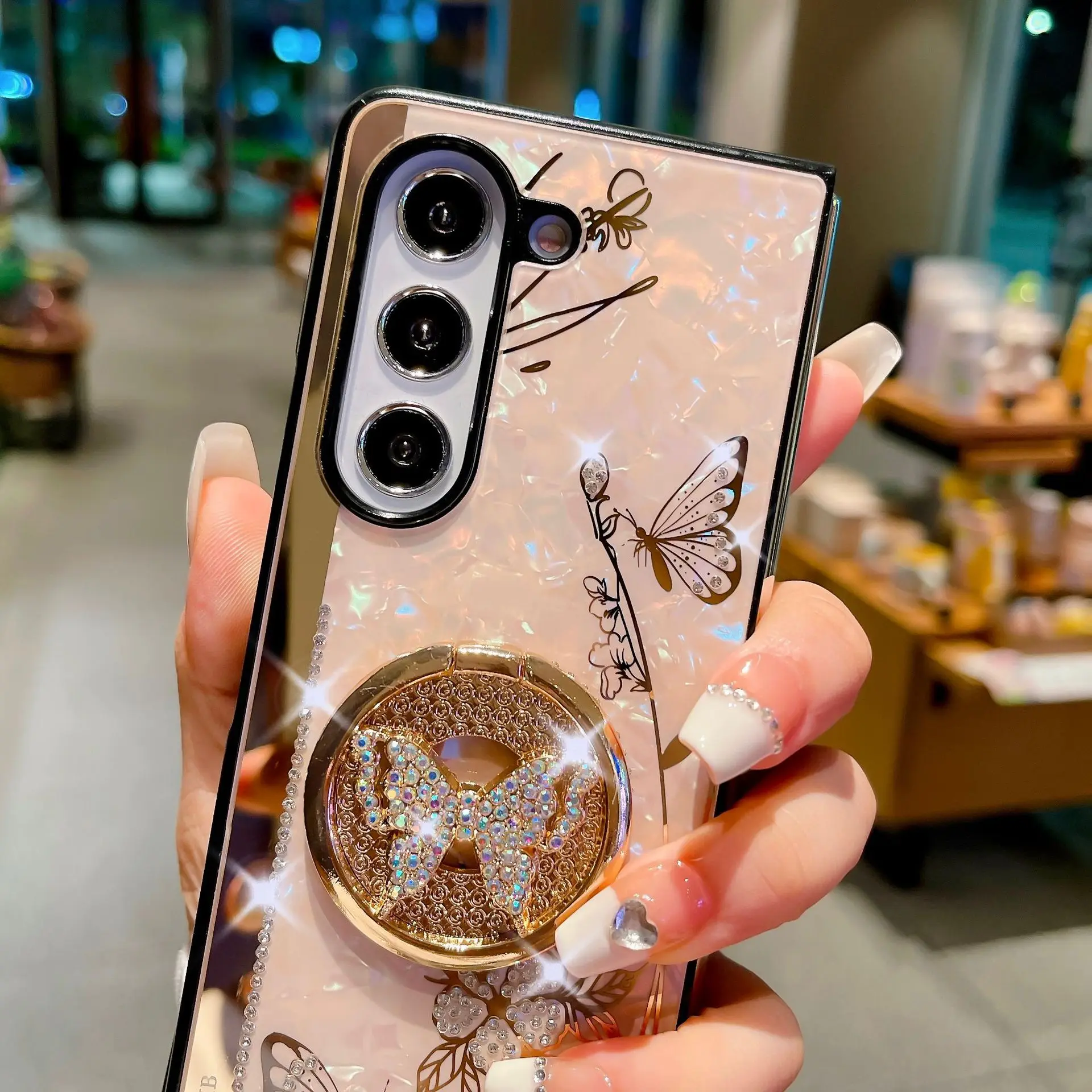 

Роскошный глянцевый блестящий металлический чехол с кольцом-бабочкой для Samsung Galaxy Z Fold 6, 5, 4, 3, 5G, противоударный складной защитный чехол, чехол