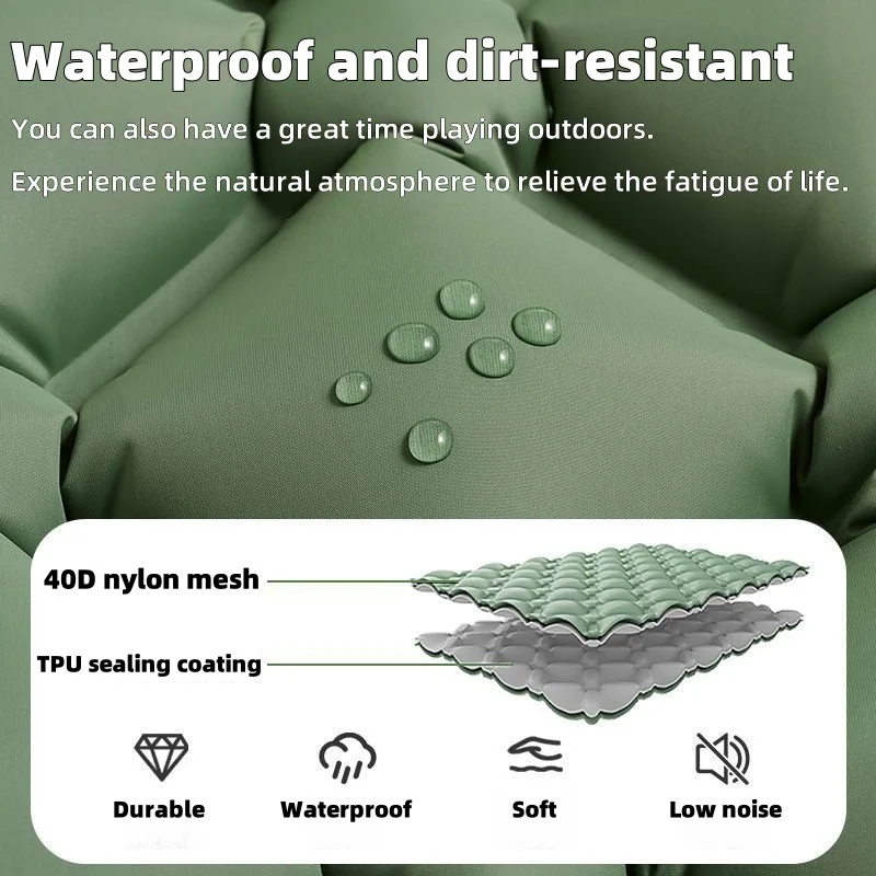 مرتبة تخييم محمولة قابلة للنفخ، وسادة مقاومة للماء والرطوبة، مناسبة لرحلات التنزه في الهواء الطلق