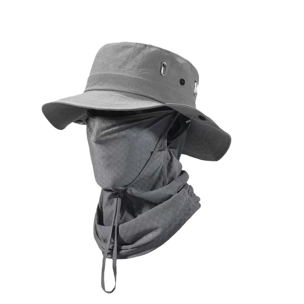 

Sun Protection Quick Dry Men Sun Hat Sun UV Protection Breathable Fishing Cap Wide Brimmed with Mask Fisherman Hat Hiking