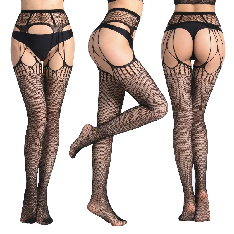 Ladies Sexy Tight Stockings Lace Soft Top Thigh High Stockings + Suspender Garter Belt Over The Knee Pantyhose Black Stockings