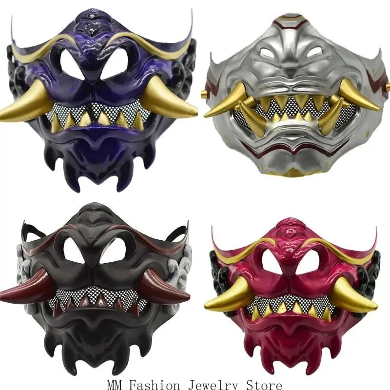 D0UB Mặt nạ nửa mặt Mặt nạ Halloween Mặt nạ mặt nạ Nhật Bản Mặt nạ hóa trang cho người đàn ông