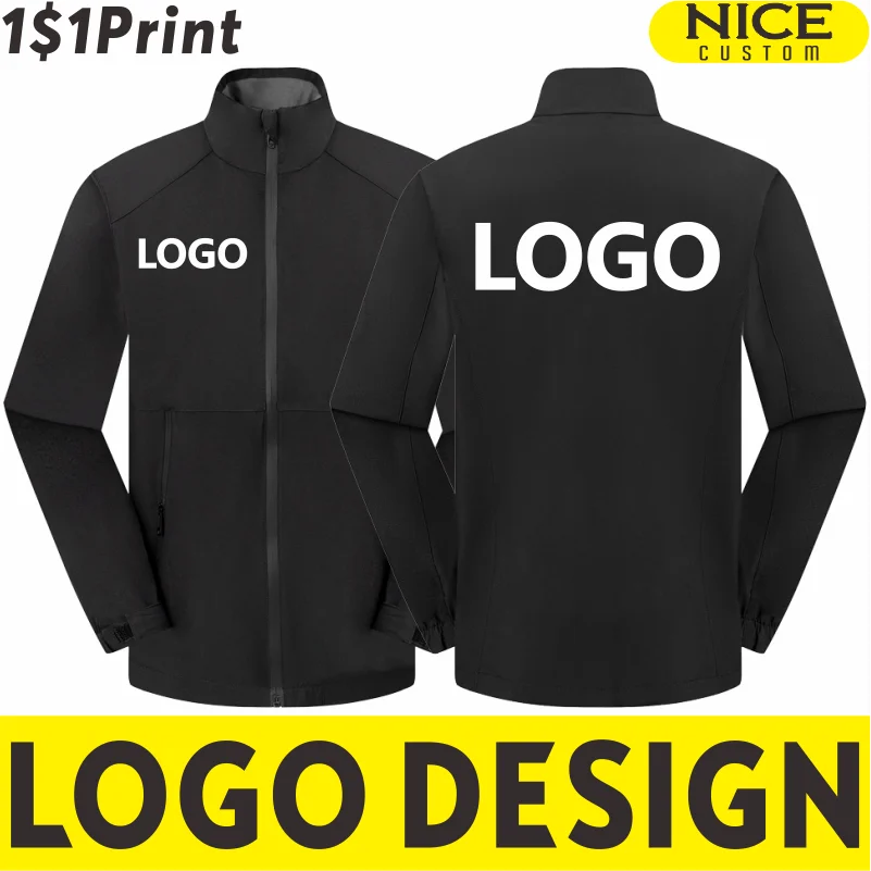 Stand Collar Anti-static Jacket Custom Company Logo Outdoor Sweatshirt Embroidery Team Personal Design Waterproof Coat Printing