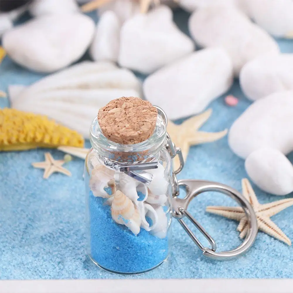 Sea Sand Drifting Bottle Keyring with Cork Conch Drifting Bottle Keychain DIY Colorful Beach Style Keychain DIY Handmade Jewelry