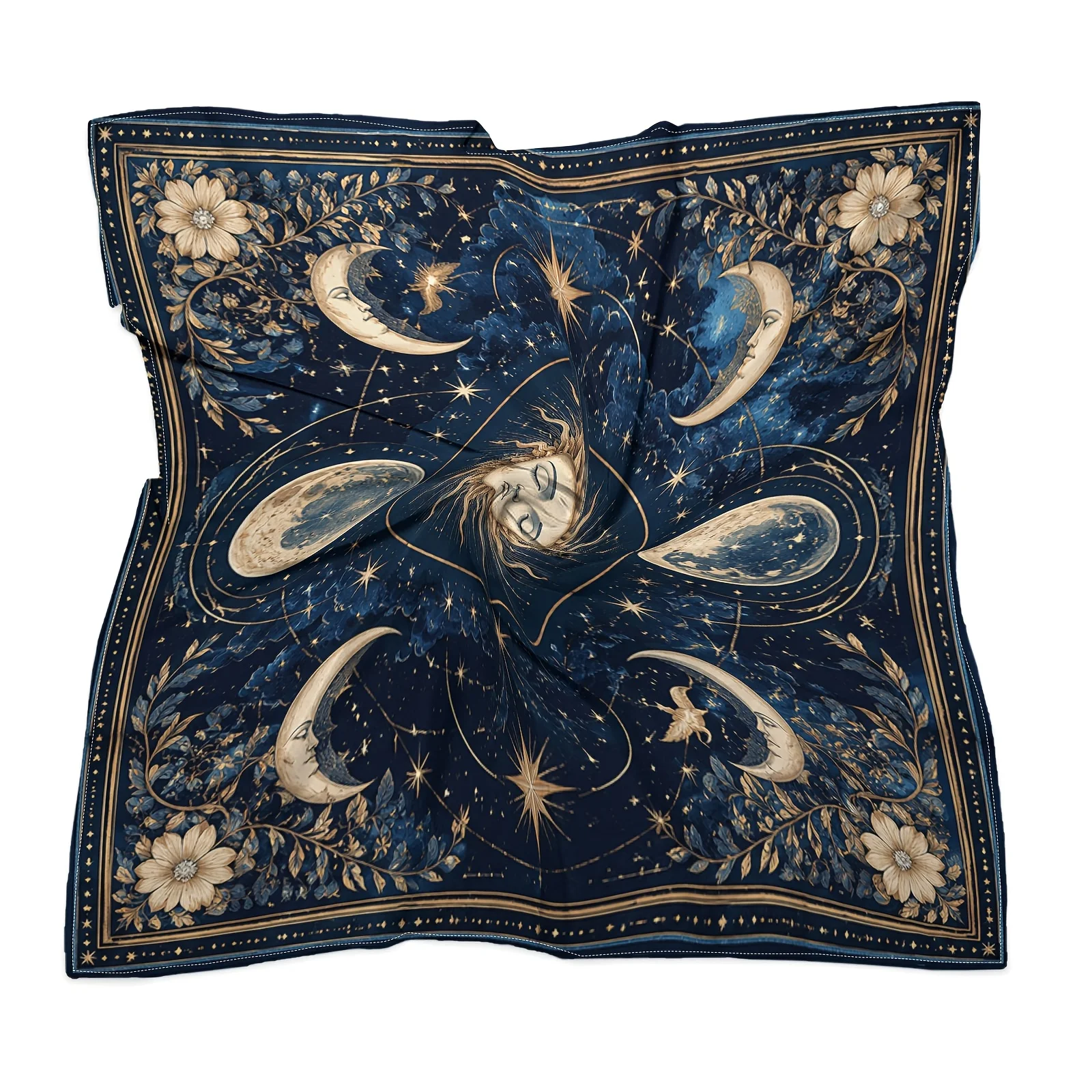 Tarot Cloth Small Tarot Cloth Astrology Sun Sun, Moon and Stars Retro Fashion Scarf Scarf, Starry Sky Sun God Hip Hop Popular