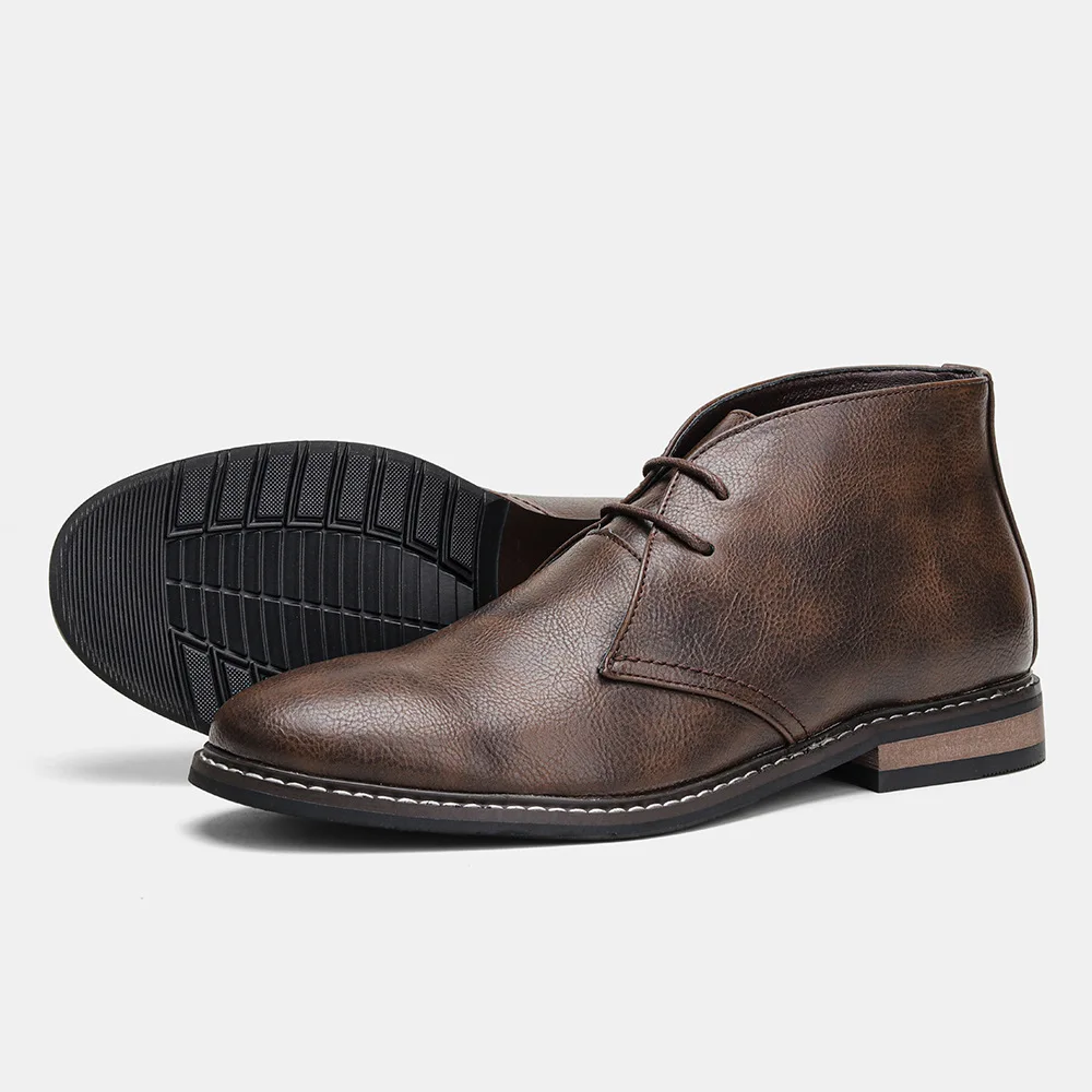 Stivali Chukka / Turf classici in pelle retrò da uomo Stivaletti alla moda da uomo Stivali corti da deserto stringati da uomo Scarpe alte