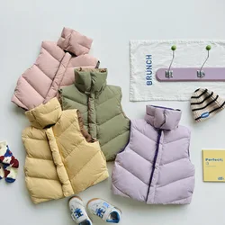 Childrens Girls Reversible Down Vest Autumn Winter Korean Casual High Neck Thickened Warm Toddler Girls Vest Kids Girl Waistcoat