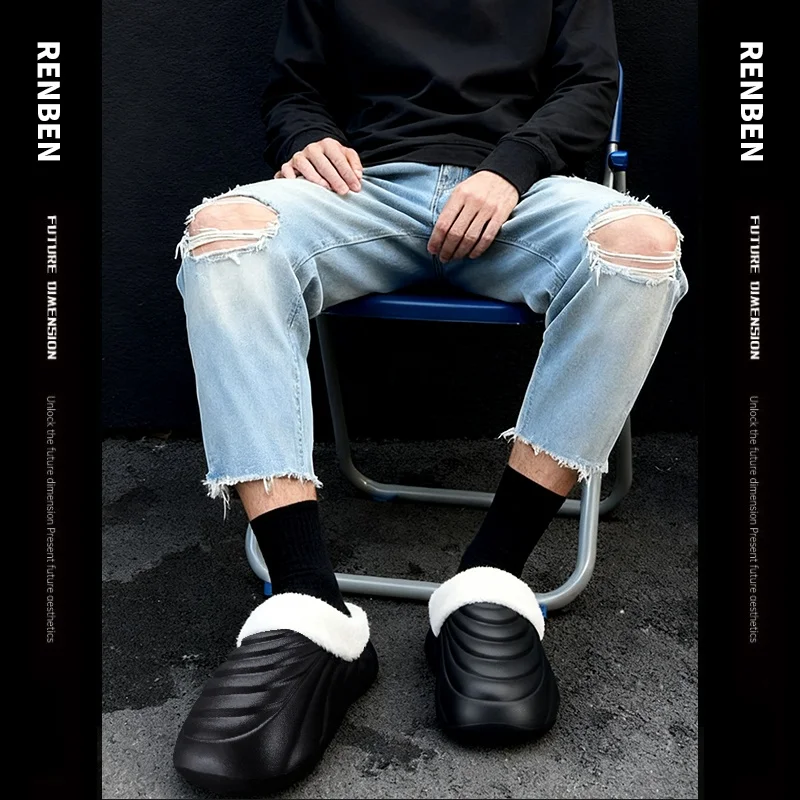 زوج واحد من شباشب القطنية الدافئة، مضادة للانزلاق، مقاومة للماء وأكثر راحة ماصة للصدمات