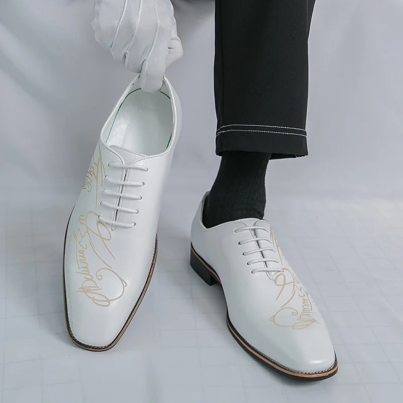 

2025 White Elegant Men Dress Shoes Leather Oxford Shoes Man Business Formal Shoes Design Social Shoes Male apatos para hombre