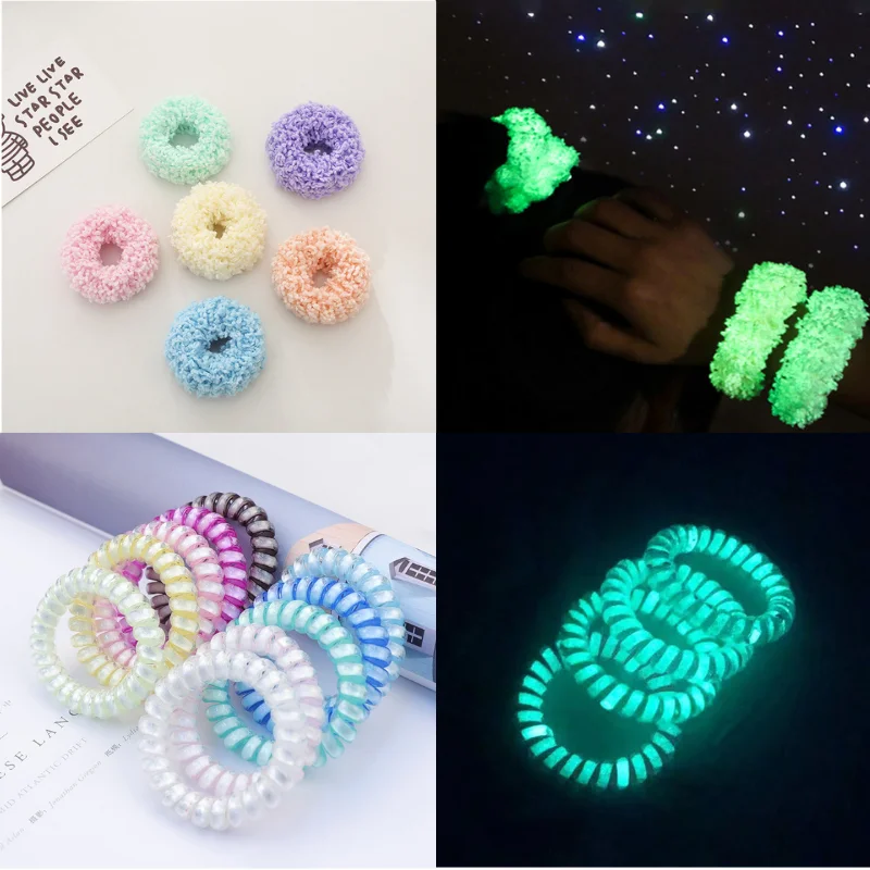 5pcs/set Women Luminous Telephone Line Hairring Hair Accessories Solid Color Headwear Girl Fresh Scrunchie Hot Sale Headdress