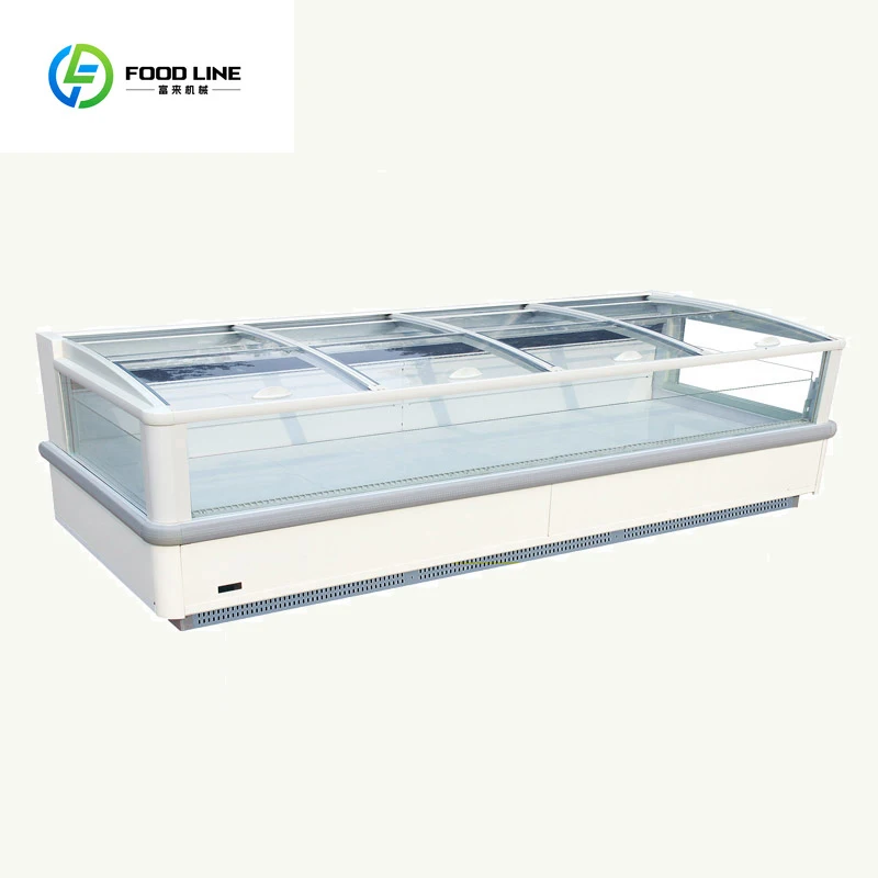 Customized Factory Outlet Supermarket Display Refrigeration Sliding Glass Door Display Island Freezer Commercial System