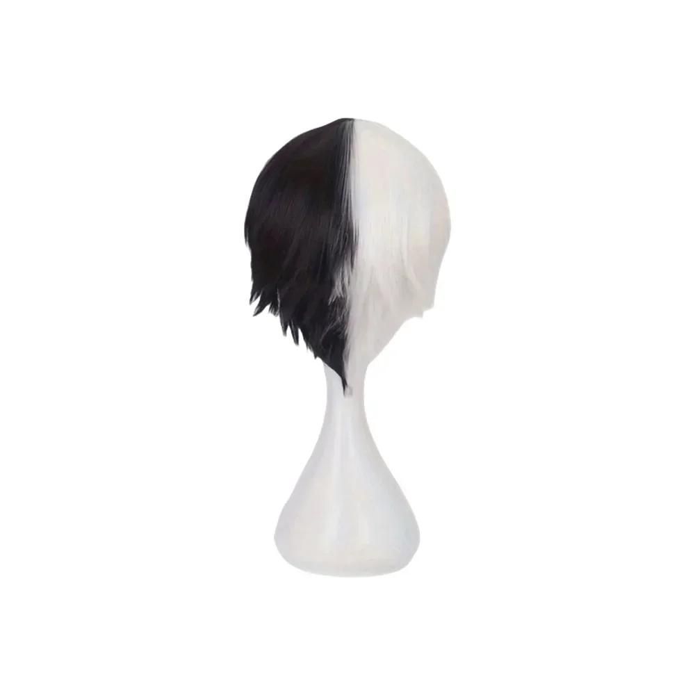 Anime Danganronpa Monokuma Wig Cosplay Costume Short White Black Synthetic Hair Halloween Party Heat Resistant Wigs