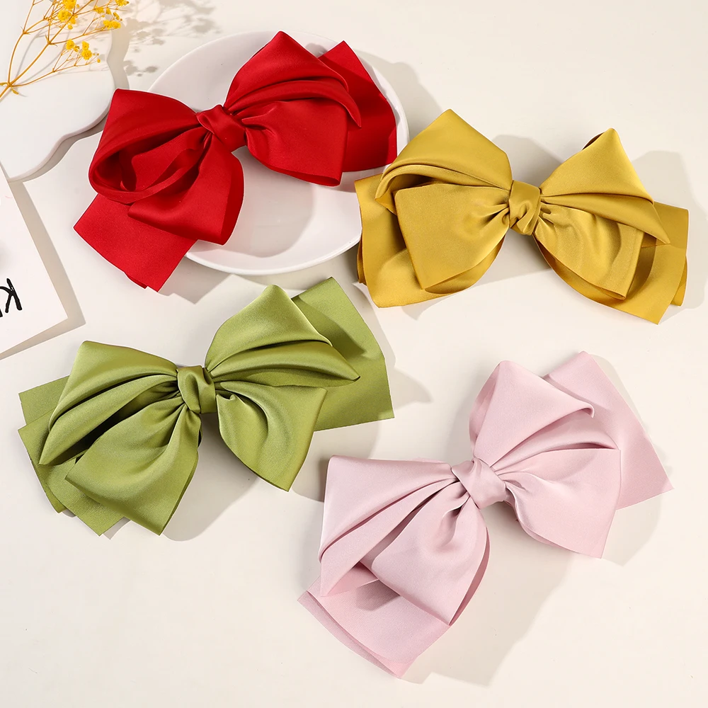 Korean Fashion Headwear Elegant Hair Clips for Girls Solid Satin Ribbon Pin Bow Clip Hairpin Headband Hair Accessories for Women