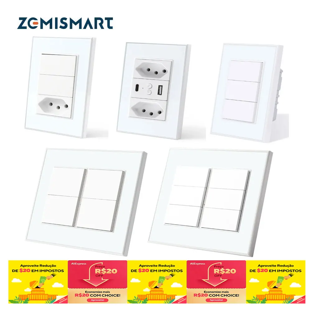 

Zemismart Tuya Zigbee Smart Brazil Socket and Zigbee Light Switch 1/2/3/4/6 Gangs Alexa Google Home Voice Control 10A Tomada