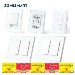 Zemismart Zigbee Smart Brazil Socket and Zigbee Light Switch 1/2/3/4/6 Gangs Tuya APP Alexa Google Home Voice Control 10A Tomada