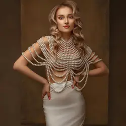 Pearls Wedding Shawl Wrap Bridal Bolero Bride Body Jewelry Sexy Pearl Body Chain For Women Necklaces Shawl