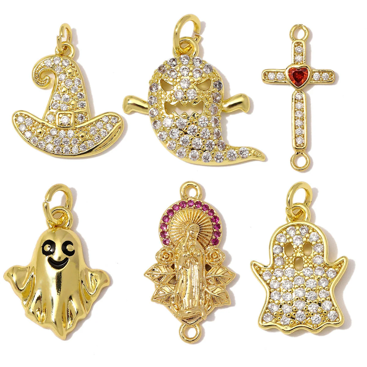 3pcs/Lot Copper Zircon Hat Coffee Cup Cross DIY Bracelet Charms Sail Boat Heart Necklace Pendant Woman Rocket Jewelry Wholesale