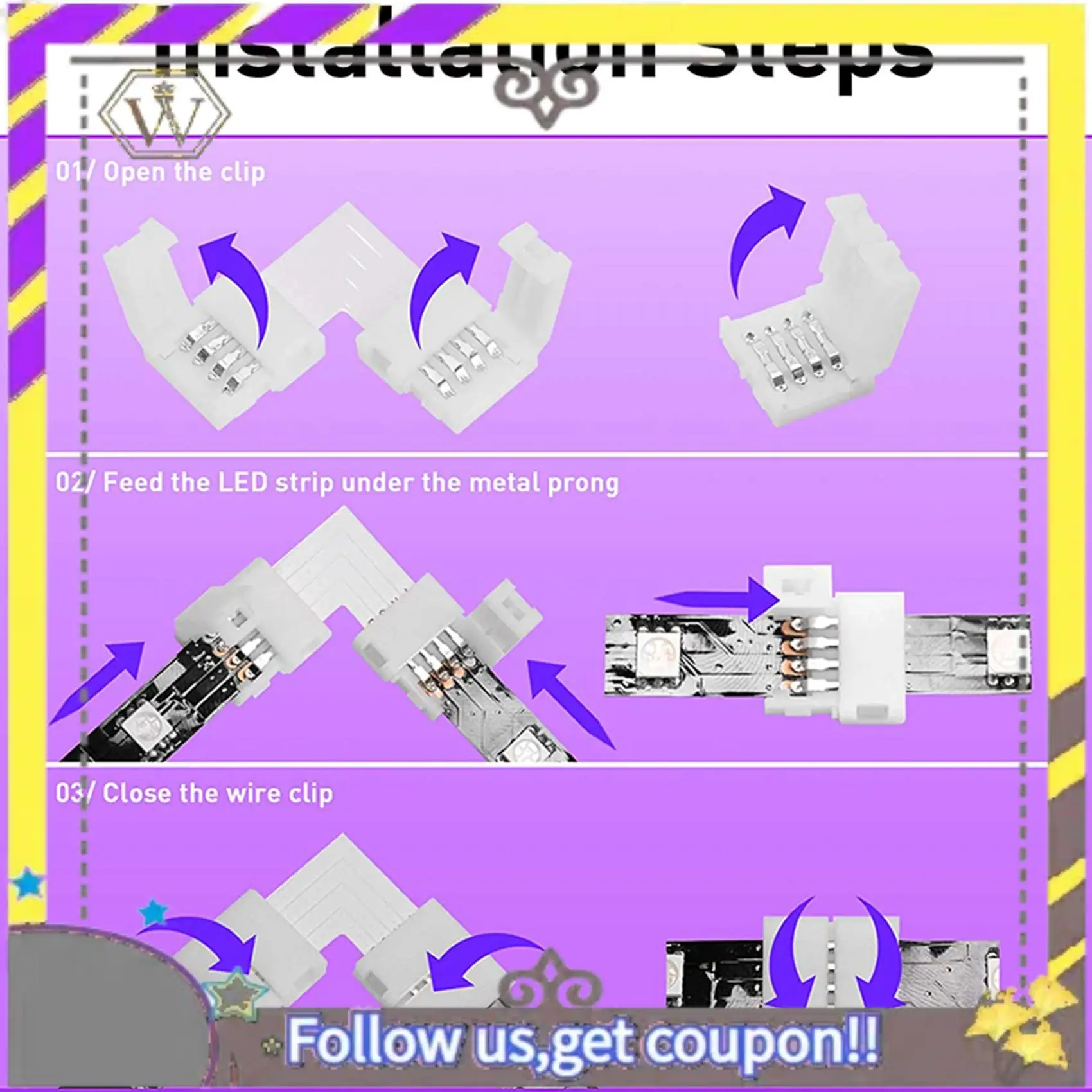 AU33-3 Set LED Strip Connector 4 Pin 10Mm Solderless RGB Light Strip Connector For 5050 SMD - Gapless Connectors,L Shape
