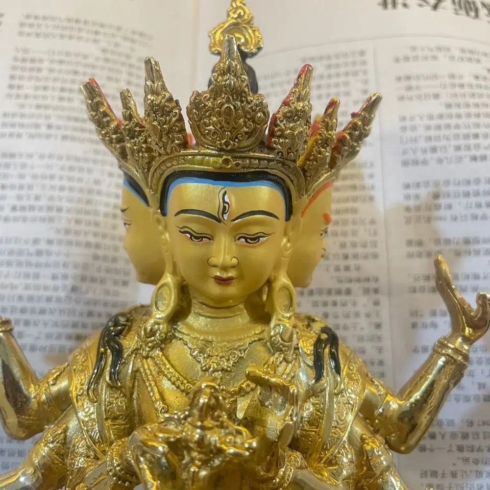 Three heads and eight arms, Lang Gama, height 21 cm, Tibetan Buddha statue, pure copper craftsmanship