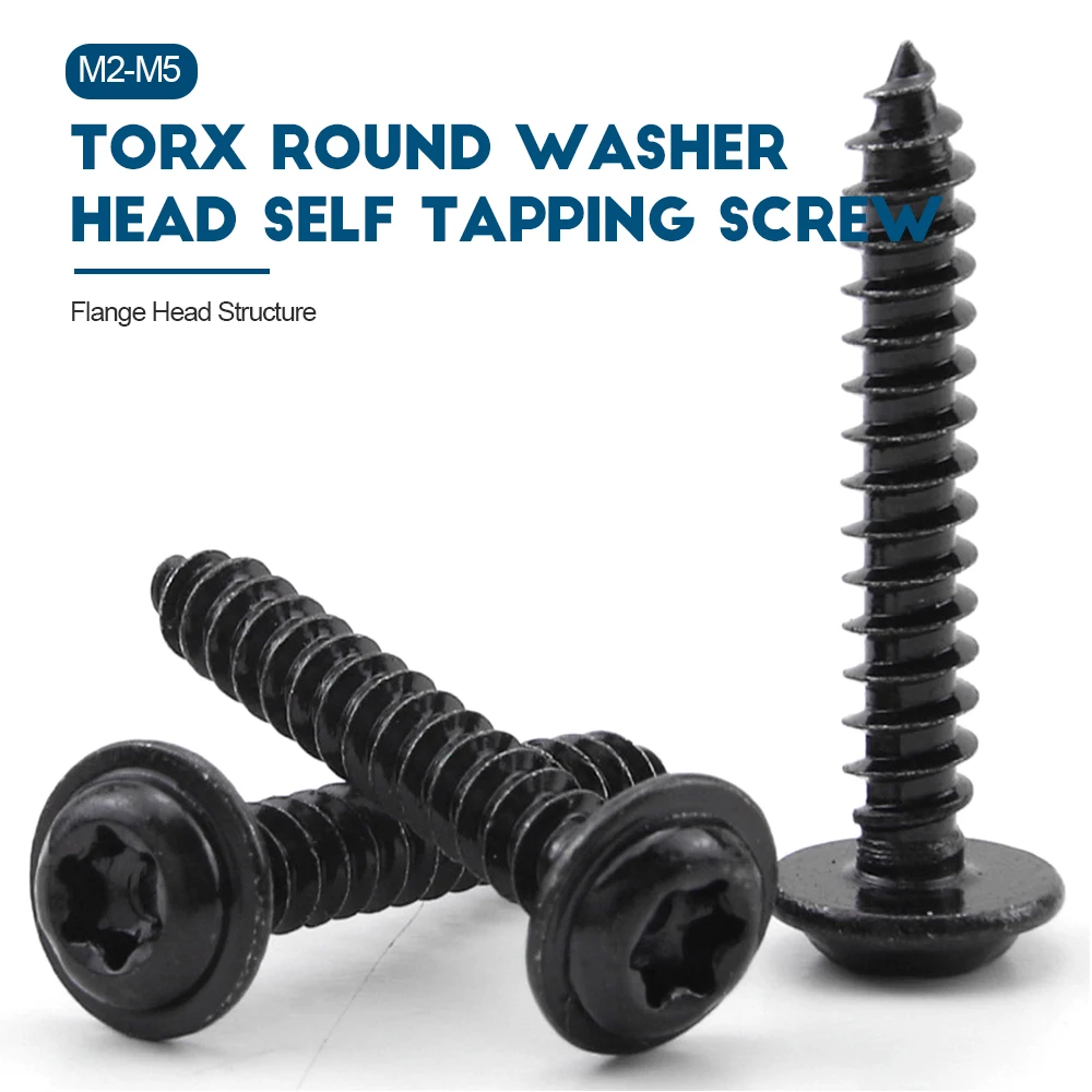 HOWSHENG Black 304 Stainless Steel Torx Pan Head with Washer Self-tapping Screws M2 M2.6 M3 M4 M5 M6 Star Tapping Wood Screws
