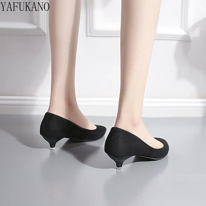 Fashion Pointed Thin Heel High Heels 3 Cm Low Heel Suede Office Work Shoes Classic Basic Shallow Mouth Boat Shoes Elegant Pumps